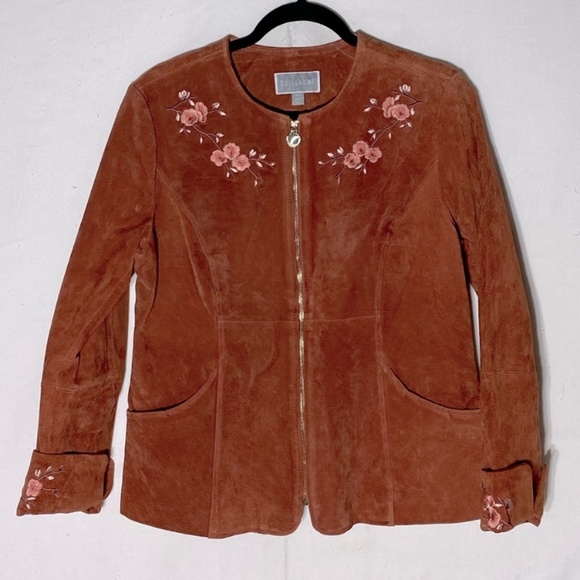 Vintage Guillaume Coral Orange Full Zip Embroidered Suede Jacket M - Picture 1 of 11
